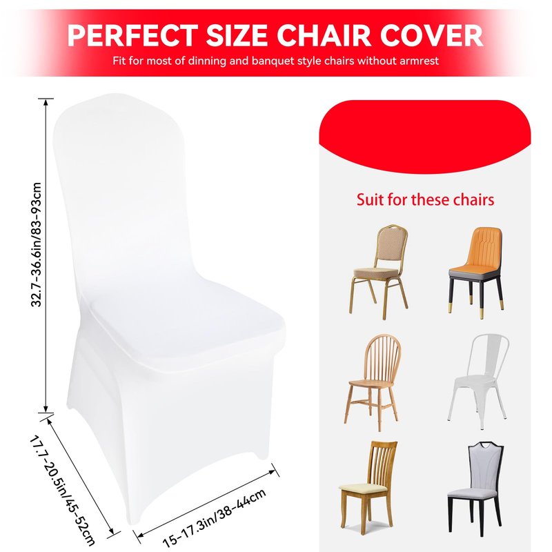 LIUJIAYI 50 Pcs White Stretch Chair Covers - Premium Polyester Spandex Slipcovers for Wedding, Party, Banquet, Dining & Event Chairs