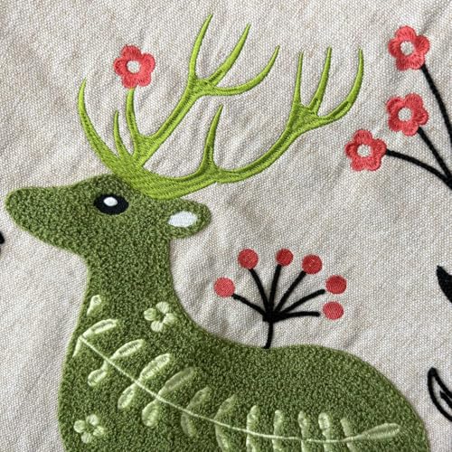 Starry Dynamo 60-Inch Woodland Creatures Embroidered Christmas Tree Skirt, Linen Texture