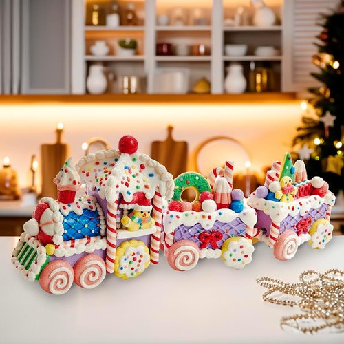Kurt Adler 14.4-Inch Claydough Train Set - Festive Holiday Decor for Kids & Collectors