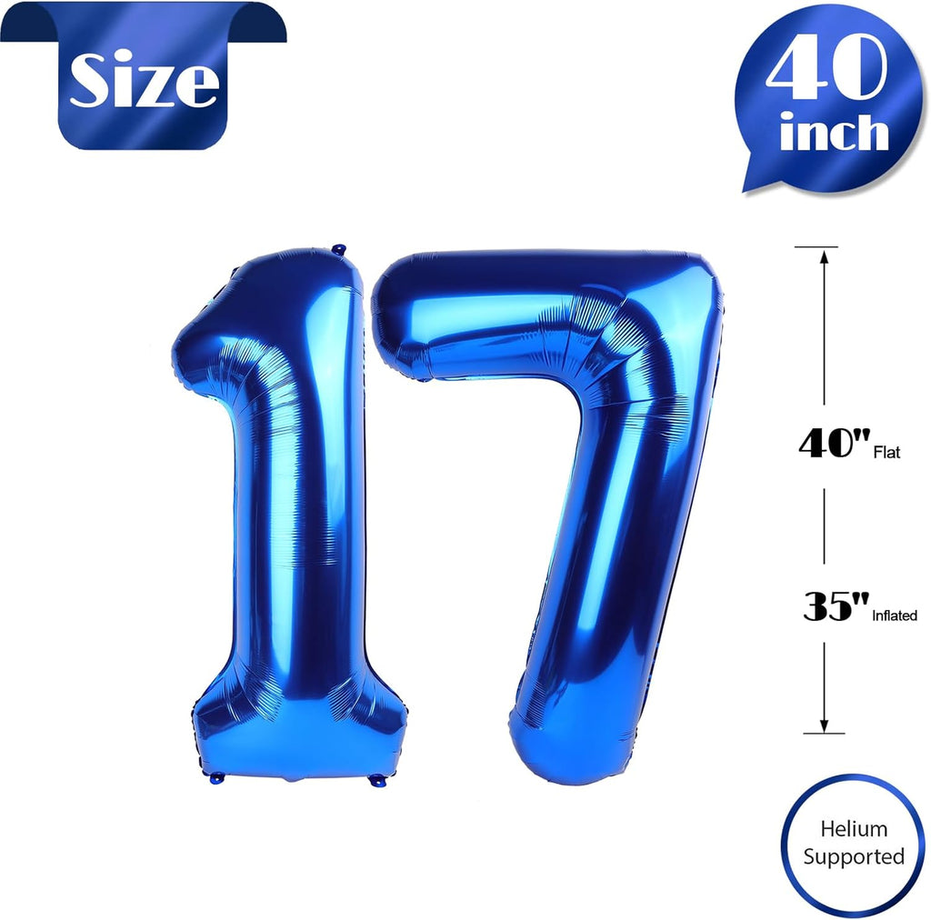 Number 17 Balloon - Navy Blue 40-Inch Birthday Decoration for 17th Year Celebration