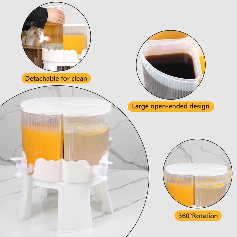 Flyburry 1.8 Gallon Beverage Dispenser for Fridge, 4 Grids Rotating Plastic Drink Dispenser with 4 Spigots Cold Kettle Refrigerator Iced Lemonade Juice Milk Containers for Home picnics Parties
