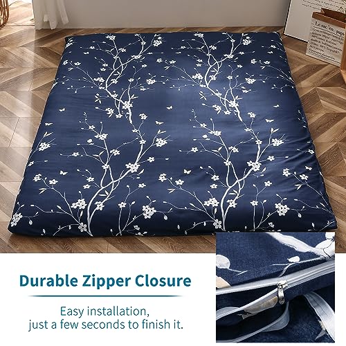 Futon Mattress Cover - Navy Floral, Twin Size, Soft & Washable