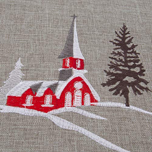 Pillow Perfect Christmas Scene Throw Pillow 16.5" Grey with Reindeer & Church