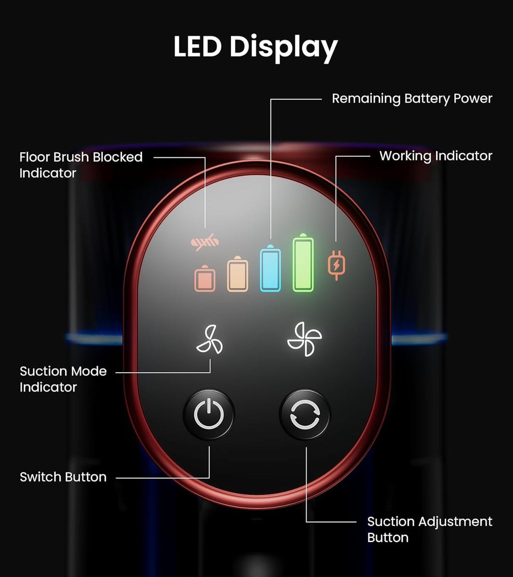 NADALY Cordless Vacuum Cleaner - 550W 45Kpa Suction | 65-Minute Runtime, LED Display, 8-in-1 for Home & Pet Hair