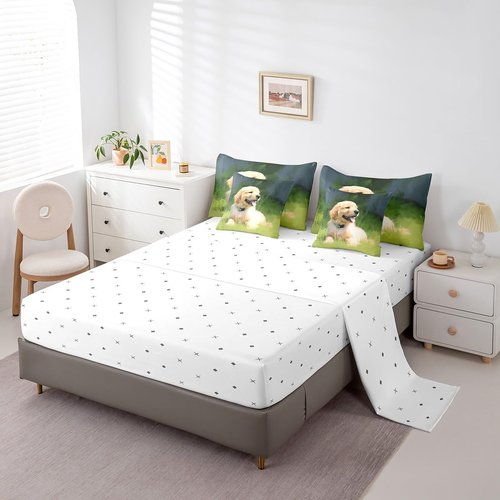 Erosebridal Pup Dog Comforter Set 7 Piece Bed in a Bag Twin,Kawaii Puppy Bedding Sets Cute Pet Animal Sheet Set with Comforter