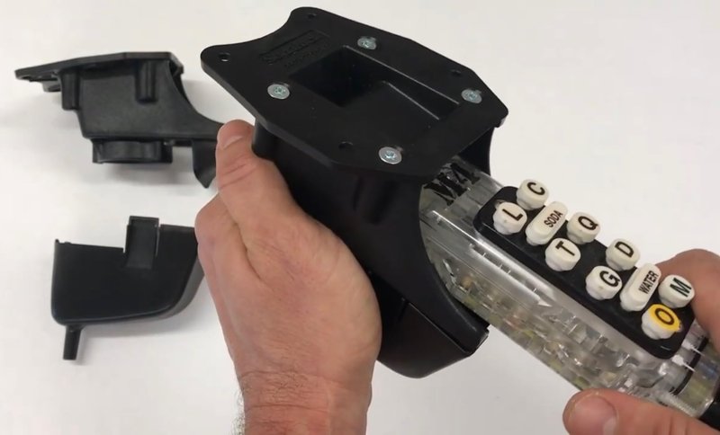 Soda Gun Holder SodaLock. Soda Guns NEVER FALL, easy clean drip tray.