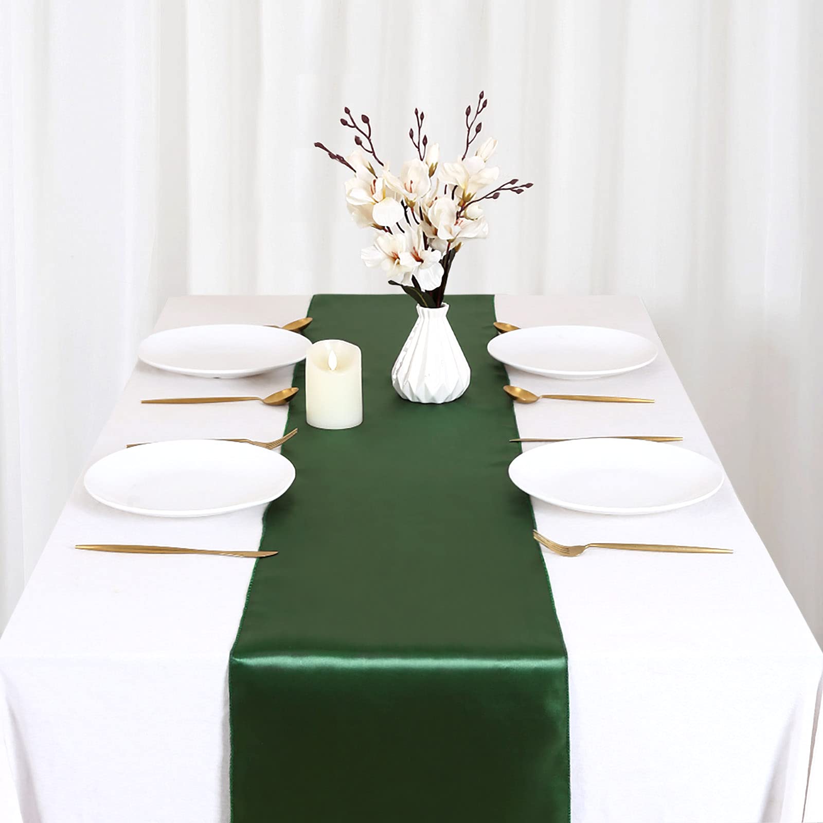 B-COOL Set of 10 Satin Table Runner Forest Green 12x108 inch Smooth Silky St. Patrick's Day Table Runner for Wedding Brithday Reception Party Banquet Decoration