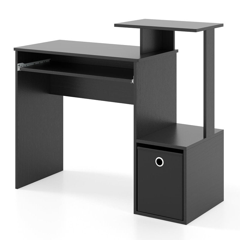Tangkula Computer Desk with Fabric Drawer & Keyboard Tray, Space-Saving Study Writing Desk with Open Storage Shelves & Printer Stand, Modern Home Office Computer Workstation for Small Spaces (Black)