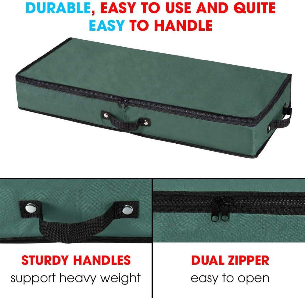 Primode Wrapping Paper Storage Container - Under Bed Gift Wrap Organizer for 30-Inch Rolls | 31”x13.5”x4.5” | Durable 600D Oxford Material with Pockets for Ribbons and Bows (Green)
