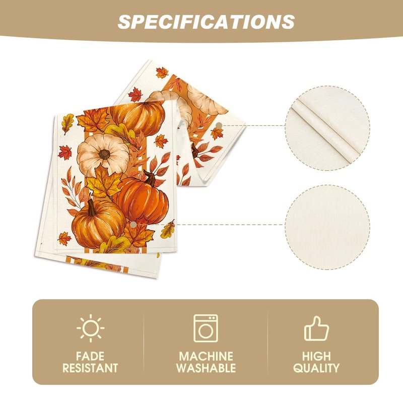 Artoid Mode Orange Pumpkin Maple Leaf Stripes Fall Table Runner, Seasonal Autumn Kitchen Dining Table Decoration for Home Party Decor 13x90 Inch