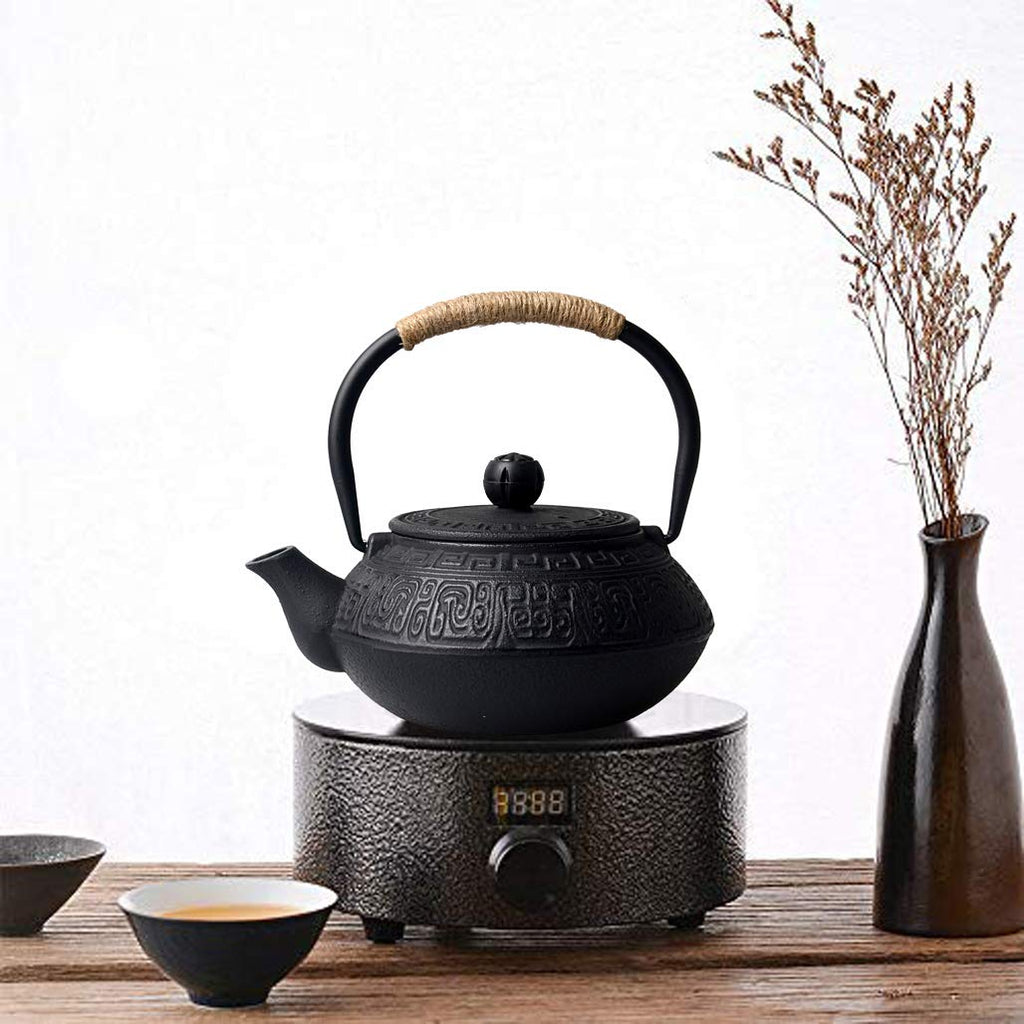 Hwagui - Chinese Cast Iron Teapot with Tea Infuser, Iron Tea Kettle Set, Benefit for Healthy(600ml/20oz)