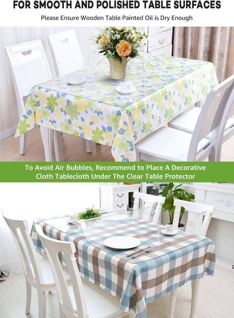 42 X 64 Inch Clear Table Protector Plastic Tablecloth Furniture Protective Cover Glass Wooden Desk Top Coffee Dining End Tabletop Countertop Protector PVC Protection Pad Easy Clean Polyester Wipeable