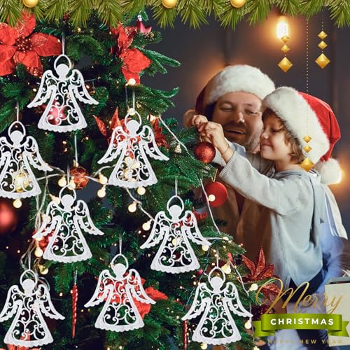 Lunmon 48 Pcs Crochet Angel Ornaments for Christmas Tree - White Doilies (Angels Variation)