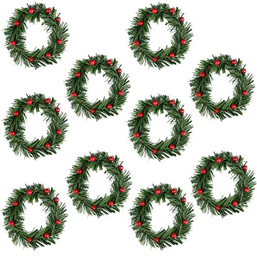 Red Artificial Berry Candle Rings - 10-Pack Mini Wreaths for Pillar Candles