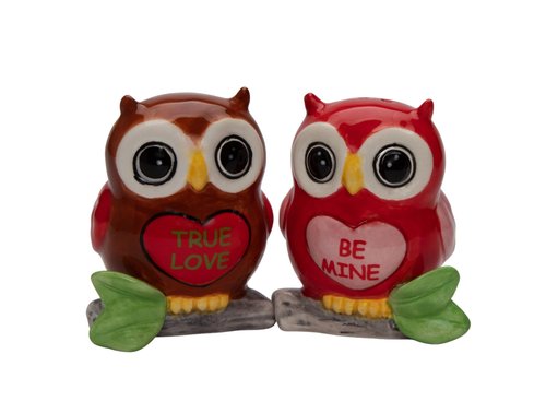 21046 Fine Ceramic Valentine Love Owl Couple Salt & Pepper Shakers Set, 2-3/4" H