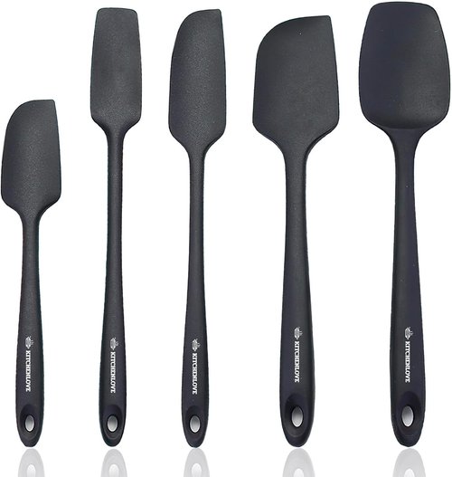 KITCHENLOVE Premium Silicone Spatula Set - 600°F Heat Resistant, Non-Stick, 5 Pieces - BPA Free (Black)