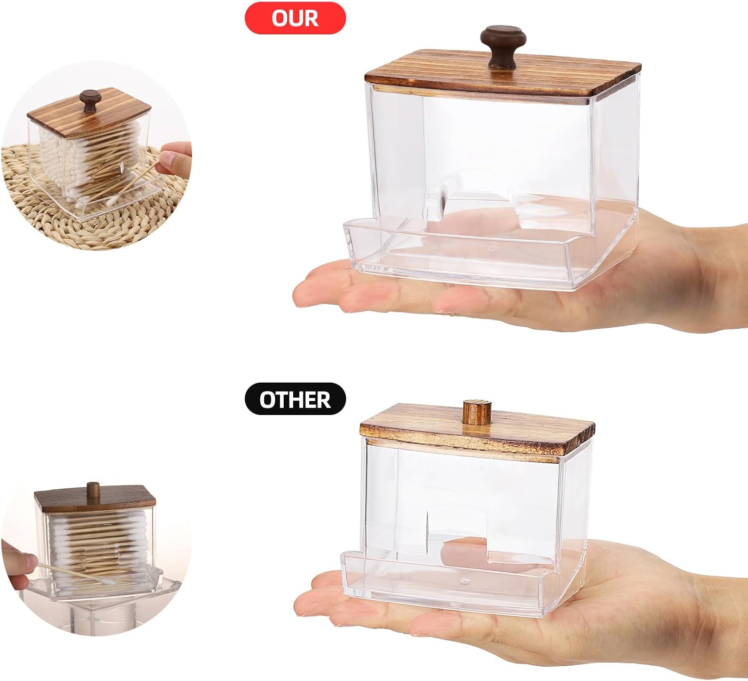 Tbestmax Qtip Holder Dispenser - 10oz Clear Bathroom Organizer for Cotton Balls & Swabs