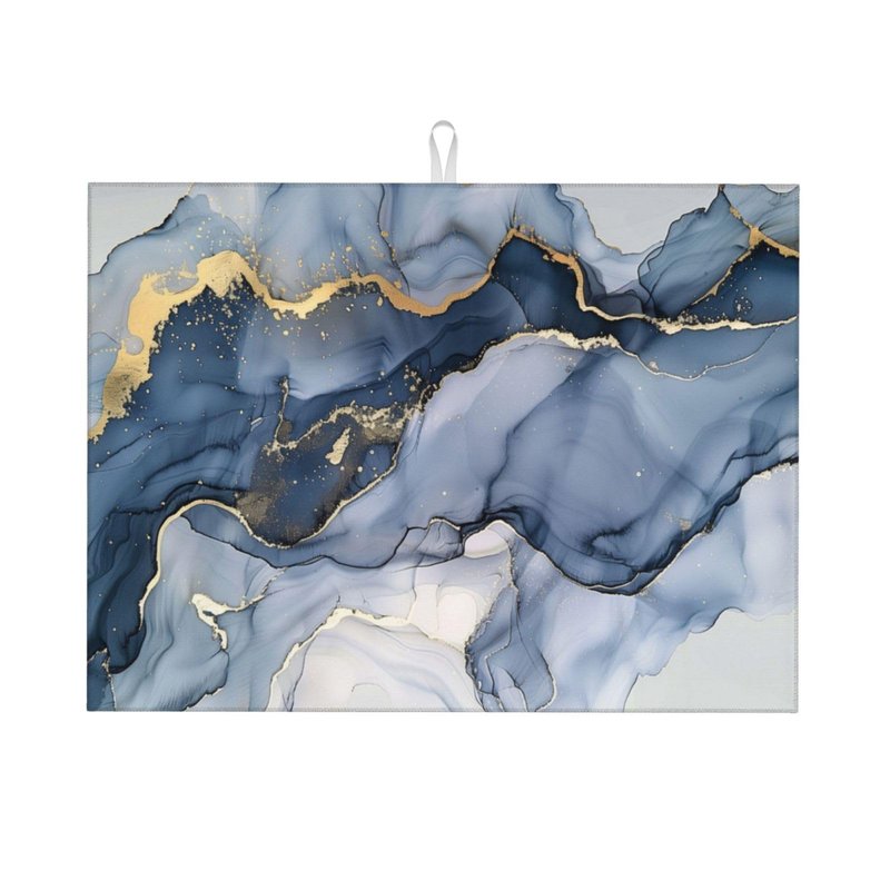 Navy Blue Marble Dish Drying Mat 18x24 For Kitchen Counter Absorbent Microfiber Dishes Pad Dish Drainer Rack Mats Fast Dry Kitchen Accessories