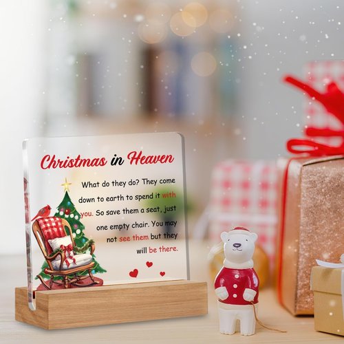 Cardinal Memorial Gift - Christmas In Heaven Empty Chair Sign | 4x4 Inches Home Decor