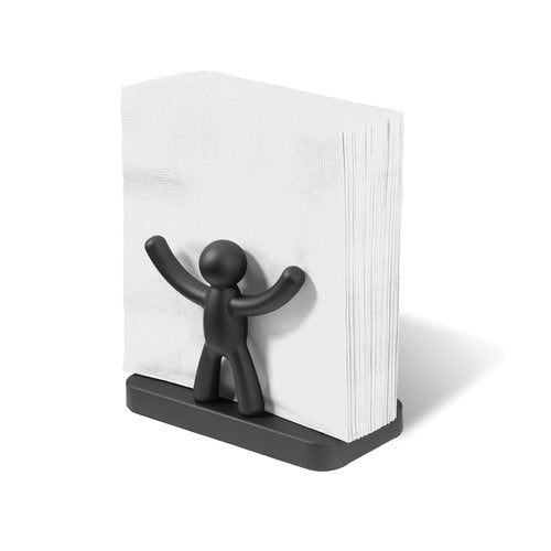 Umbra Buddy Paper Napkin Holder With Fun and Functional Design - Original Molded Wood and Plastic With Matte Black Finish Kitchen & Dining Room Paper Storage - Holds Various Sizes of Paper Napkins