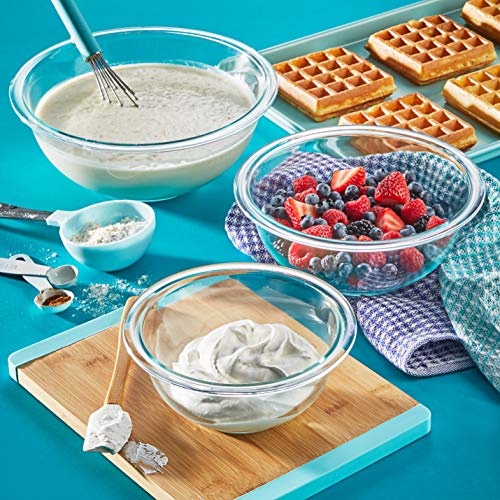 3-Piece Tempered Glass Mixing Bowl Set - 1-Qt, 1.5-Qt & 2.5-Qt Bowls