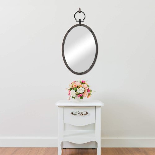 Stonebriar 24.6" x 14" Oval Bronze Metal Wall Mirror with Rivet Detail and Hanging Loop, Decorative Rustic Decor for the Living Room, Bedroom, Bathroom, and Entryway