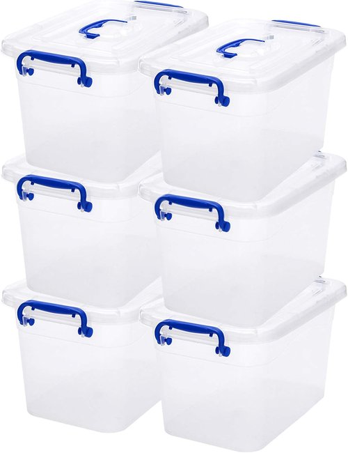 Clear Storage Box by [Brand Name] - 6-Pack 7 Quart Plastic Bins with Latch & Handle