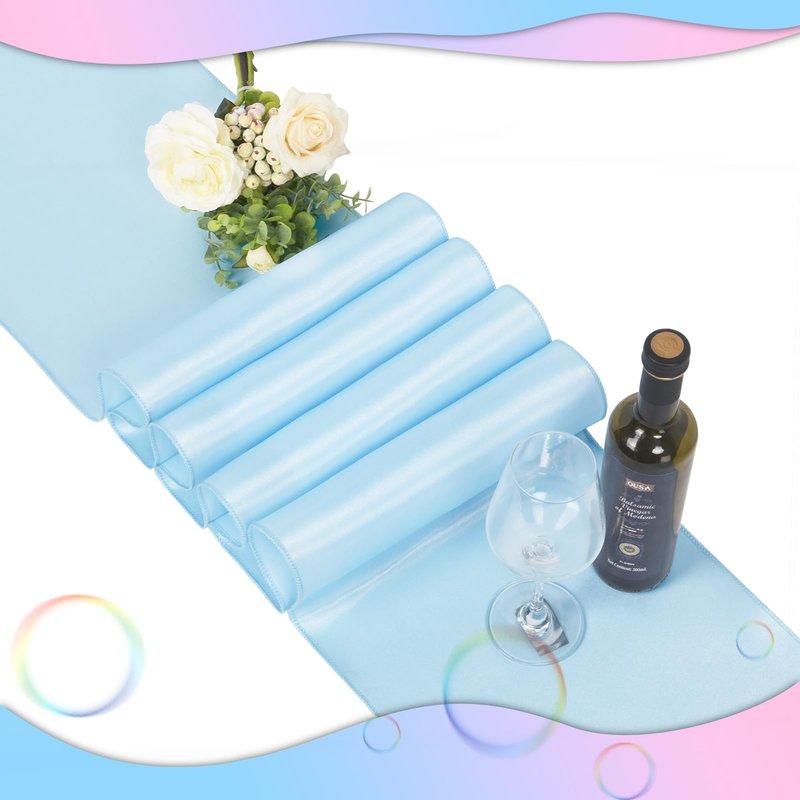Jspupifip 12 Pcs Pink Blue Table Runner, 72 Inch Satin Table Runner for Baby Shower, Gender Reveal, New Year, Valentines Day, Wedding Banquet, Birthday Party