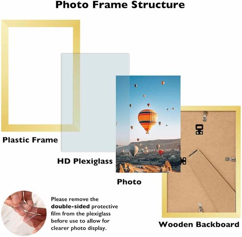 JCJMY Gold 9x12 Picture Frame - Wall Mounting Horizontally or Vertically | Durable Shatter-Resistant Plexiglass