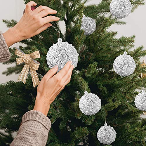 4.25-Inch Shatterproof White Christmas Ball Ornaments - 4-Piece Set