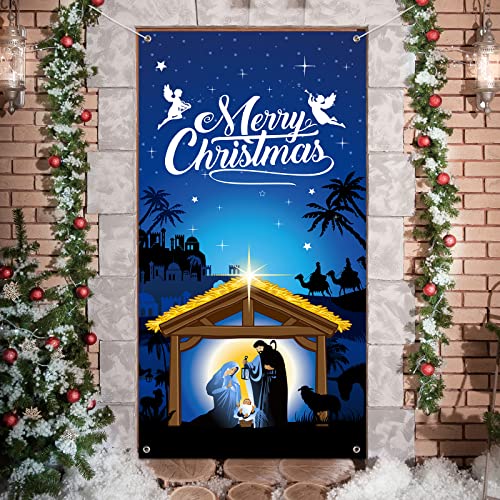 Nativity Christmas Door Cover Nativity Scene Banner 71 x 35 in Polyester Front Door Decor