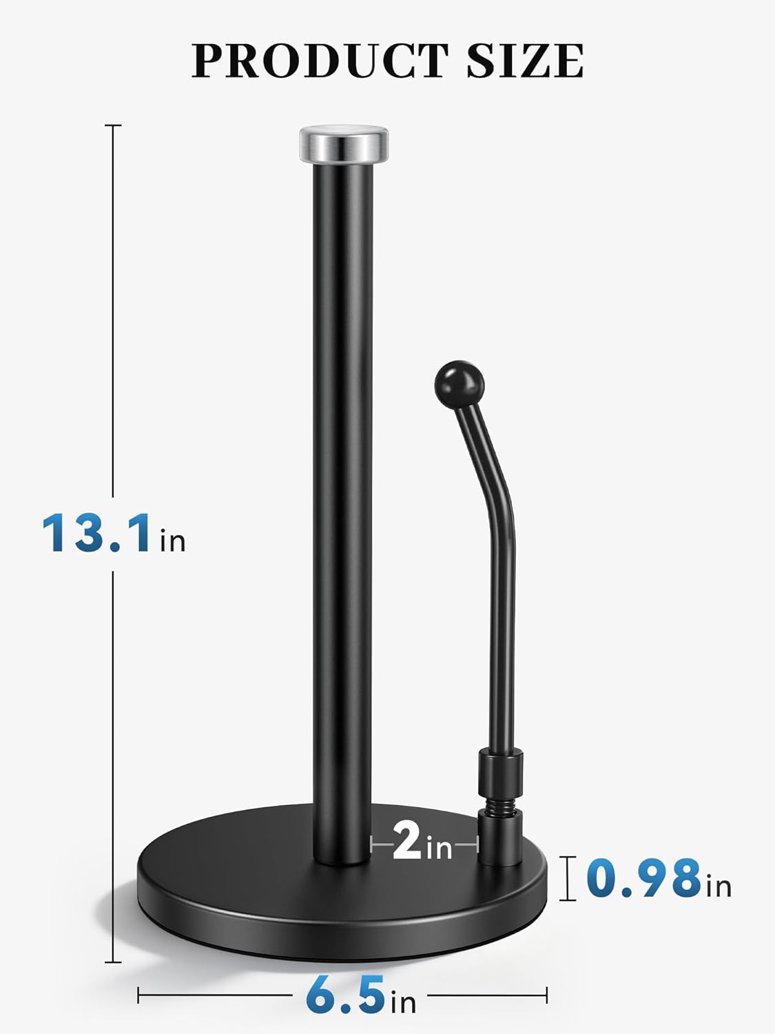 SMARTAKE Paper Towel Holder - Weighted Non-Slip Dispenser with Spring Arm for Most Roll Sizes - Black Stainless Steel