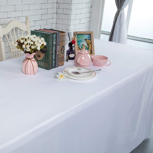 Surmente 10 Pack White Fitted Tablecloths for 6 Foot Rectangle Tables, White Table Covers for Weddings, Banquets, or Restaurants