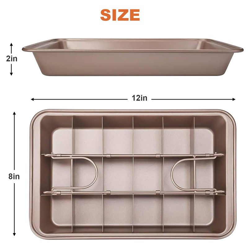 LMIP Brownie Pan with Dividers,Non-Stick Baking Pan,18 Pre-Cut Square Molds for Brownies,Brownie Pan, Lasagna Pan, Brownie Trays,and Cupcake Pan for Baking, Brownie Bites,12 X 8 X 2 Inches