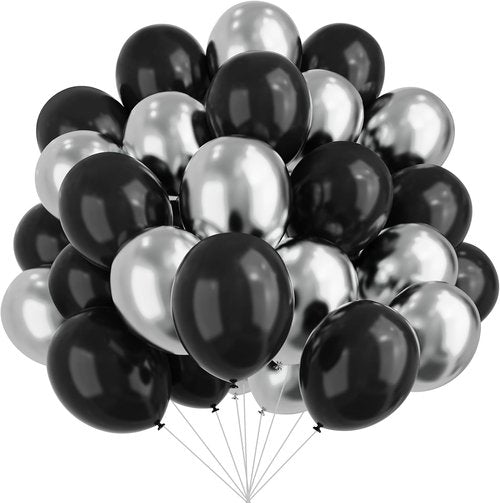 Metallic Silver & Black Balloons by [Brand Name] - 67pcs 12 Inch for Birthday, Baby Shower & Wedding Decor