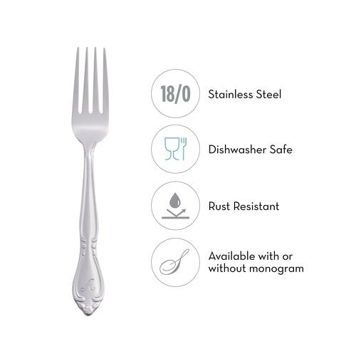 RiverRidge Rose Monogrammed Flatware Set 46 Piece Silverware - K - Utensils Set with Serving Pieces, Heavy Gauge Stainless Steel, Mirror Finish, Dishwasher Safe Cutlery for Daily Use