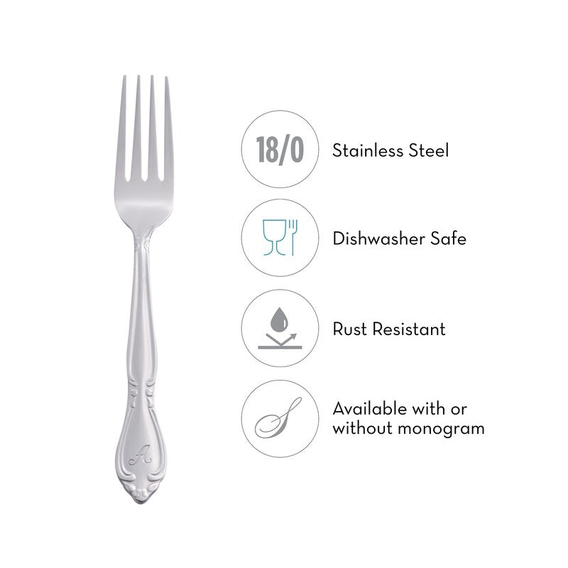 RiverRidge Rose Monogrammed Flatware Set 46 Piece Silverware - H - Utensils Set with Serving Pieces, Heavy Gauge Stainless Steel, Mirror Finish, Dishwasher Safe Cutlery for Daily Use