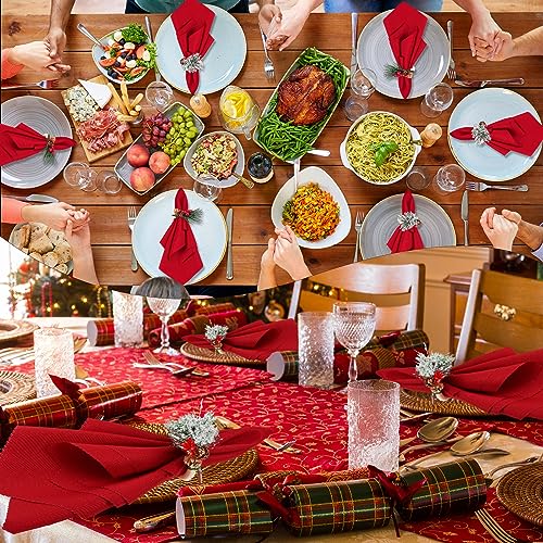 EBOOT Red Christmas Cloth Napkin & Ring Set with Pine Cone & Red Fruit Variation