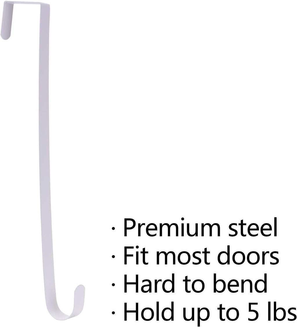 Sattiyrch 15" Wreath Hanger - Sturdy Steel Over The Door Hook for Front Door (White, 2-Pack)