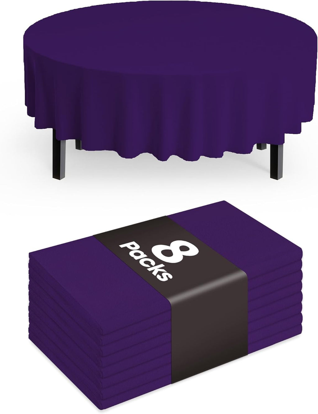 Pureegg Disposable Round Table Cloths - 84'' Leakproof & Sturdy, 8 Pack | Purple Graduation Decorations
