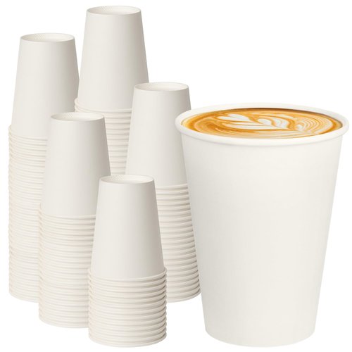 PACKINNO 12 oz White Paper Coffee Cups, Disposable Hot Cups for Coffee, Tea, Cocoa, Beverages, 300 Pack