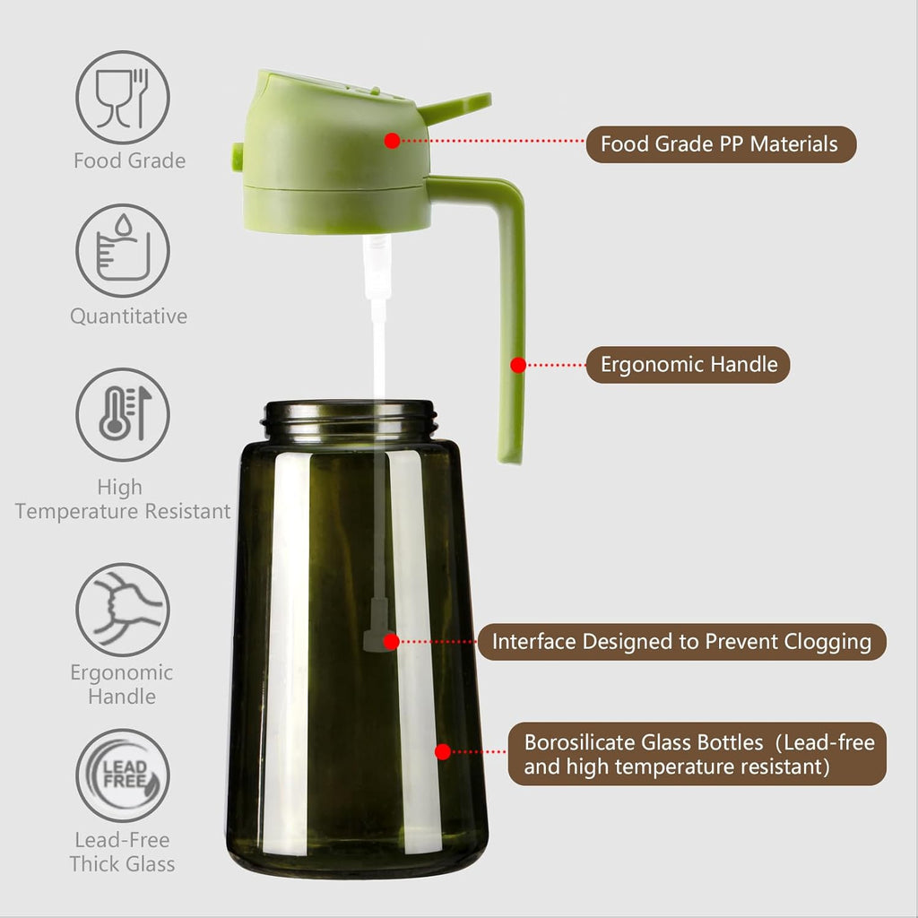 Sweet View Olive Oil Dispenser & Sprayer - 16oz Glass Light-Proof Pourer for Cooking, BBQ & Salad