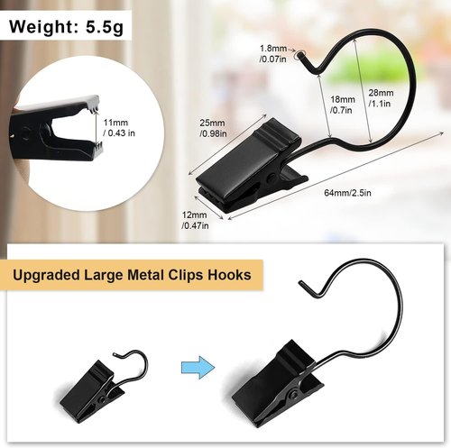 Coideal Curtain Clips Hooks - 60 Pack Metal Gutter Clips for Outdoor Christmas Lights | Black