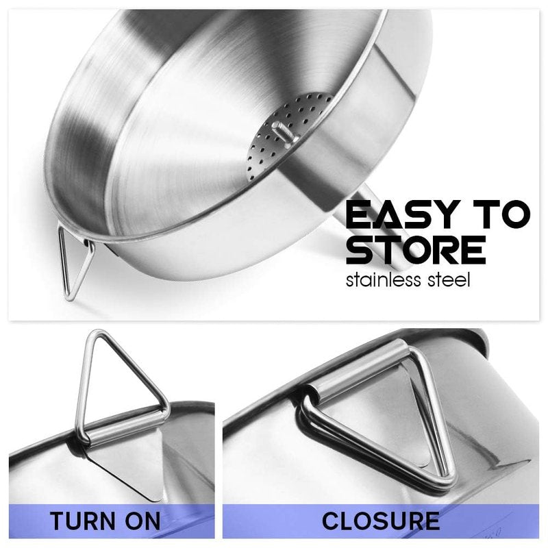 Super Large Stainless Steel Large Funnel with Detachable Strainer/Filter for Cooking Oil and Transmission Liquid and Powder, Food Grade Metal Kitchen Funnels