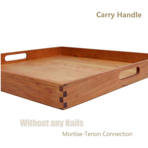 MAGIGO 19 x 19 Inches Large Square Cherry Wood Ottoman Tray with Handles, Serve Tea, Coffee Classic Wooden Decorative Serving Tray