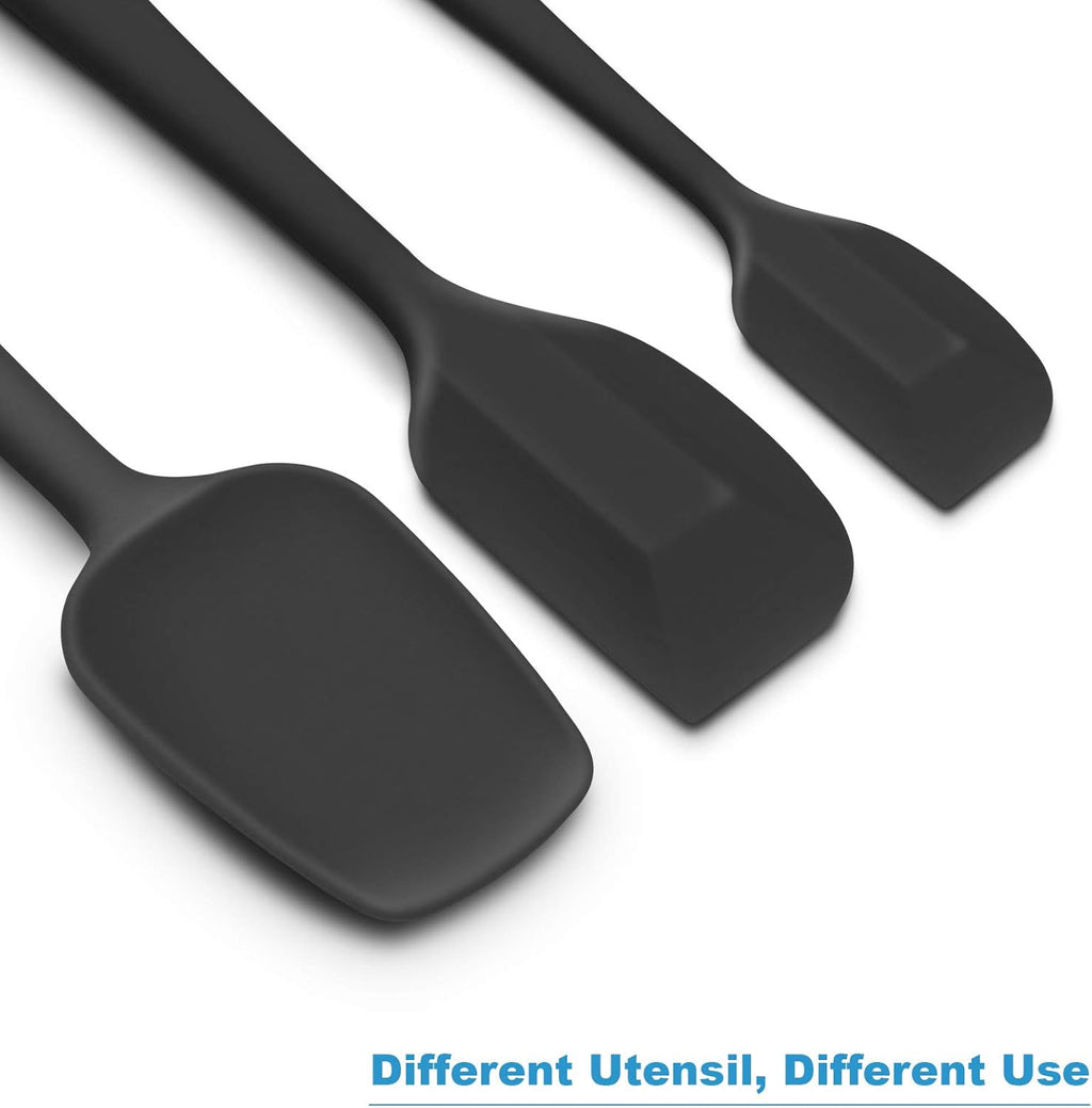Skiennix Silicone Spatula Set - Ergonomic High Heat-Resistant Design | 3-Piece Non-Stick Black