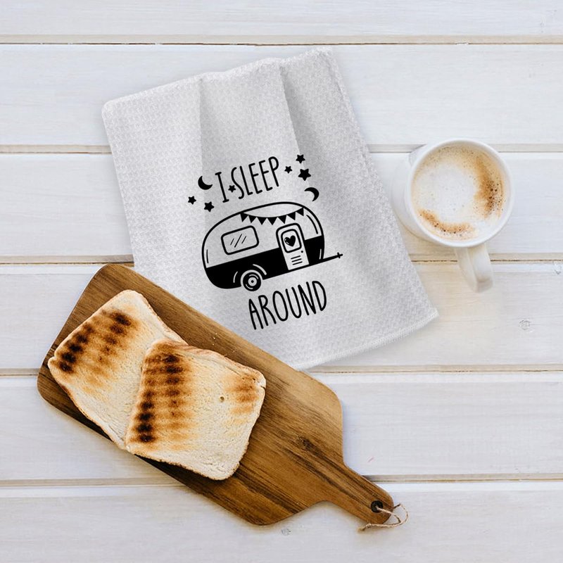 OHSUL I Sleep Around Funny Camping Highly Absorbent Kitchen Towels Dish Towels Dishcloth,RV Trailer Camper Hand Towel Tea Towel for Bathroom Kitchen Decor,Campers Camping Lovers Adventurers Gifts