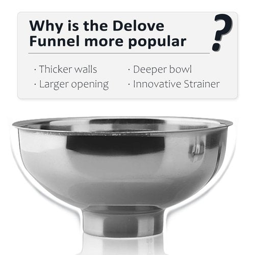 Delove Canning Funnel with Strainer for Wide and Regular Mason Jars - Wide-Mouth Funnels for Kitchen Use - Canning Supplies Kit - Stainless Steel - 3 Pack (Small and Large)