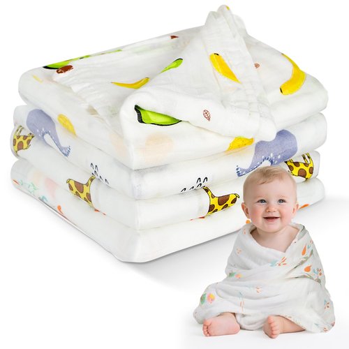 Abdtech Cotton Muslin Swaddle Blankets for Newborn - 4 Pack Breathable Receiving Blankets for Baby - 47''X47'' Large Soft Thin Unisex Baby Blanket Burp Clothes Baby Bath Towel Stroller Cover