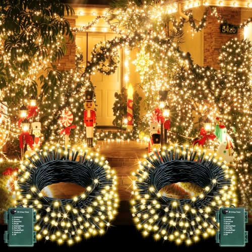 FairyGlim 2-Pack 20ft Battery Christmas String Lights 60 LEDs Warm White